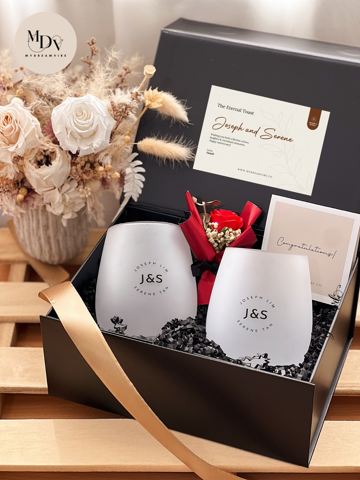 [COUPLE ANNIVERSARY GIFT SET] : The Eternal Toast - Printed Frosted Stemless Wine Glass